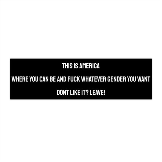 This Is America Where You Can Be And Fuck Whatever Gender You Want. Don't Like It? Leave! - Bumper Sticker