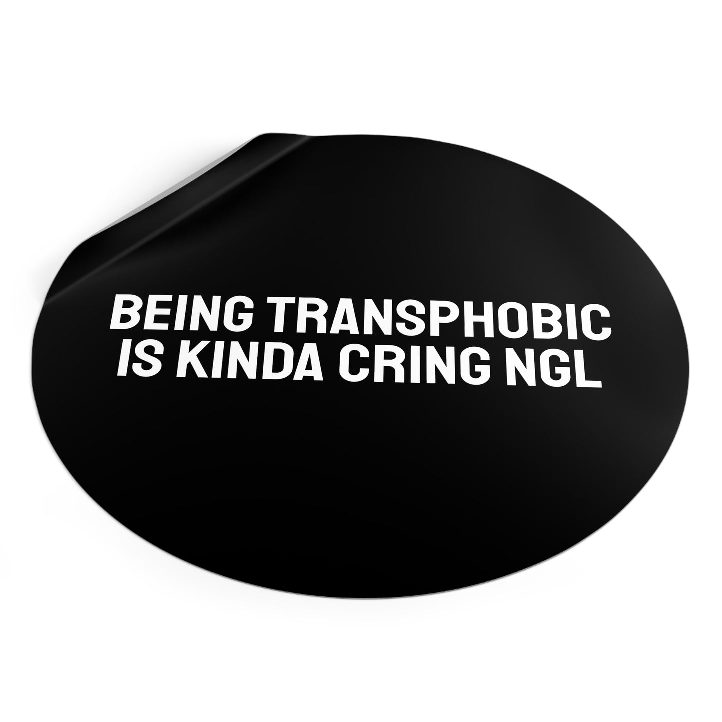 Being Transphobic Is Kinda Cringe NGL - Round Vinyl Stickers