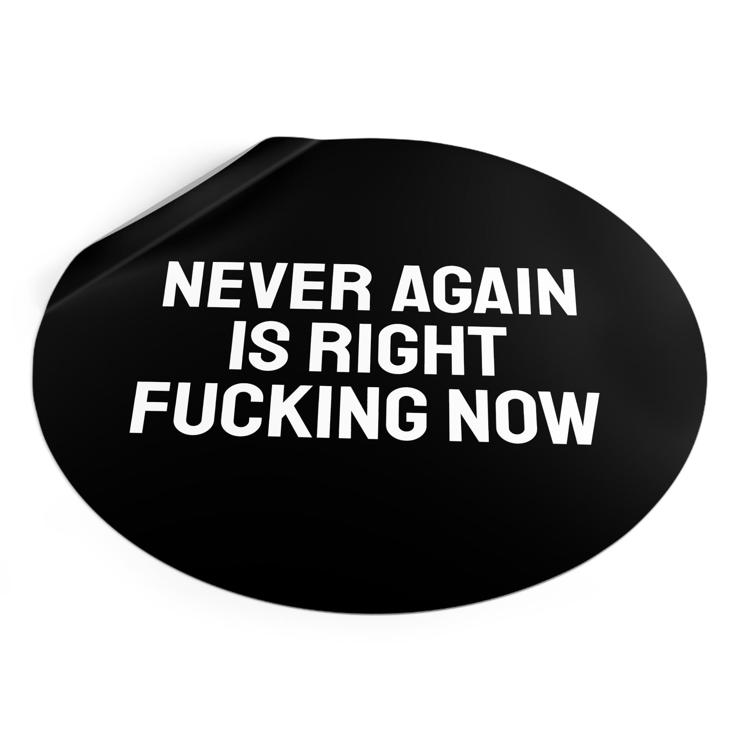 Never Again Is Right Fucking Now - Round Vinyl Stickers