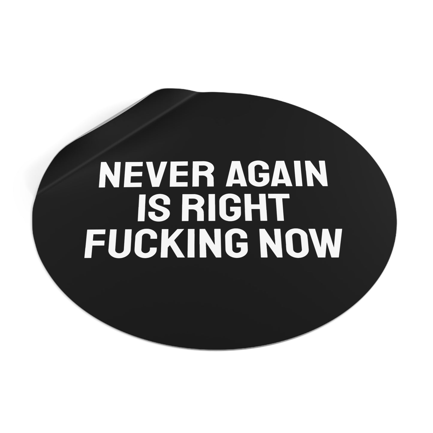 Never Again Is Right Fucking Now - Round Vinyl Stickers