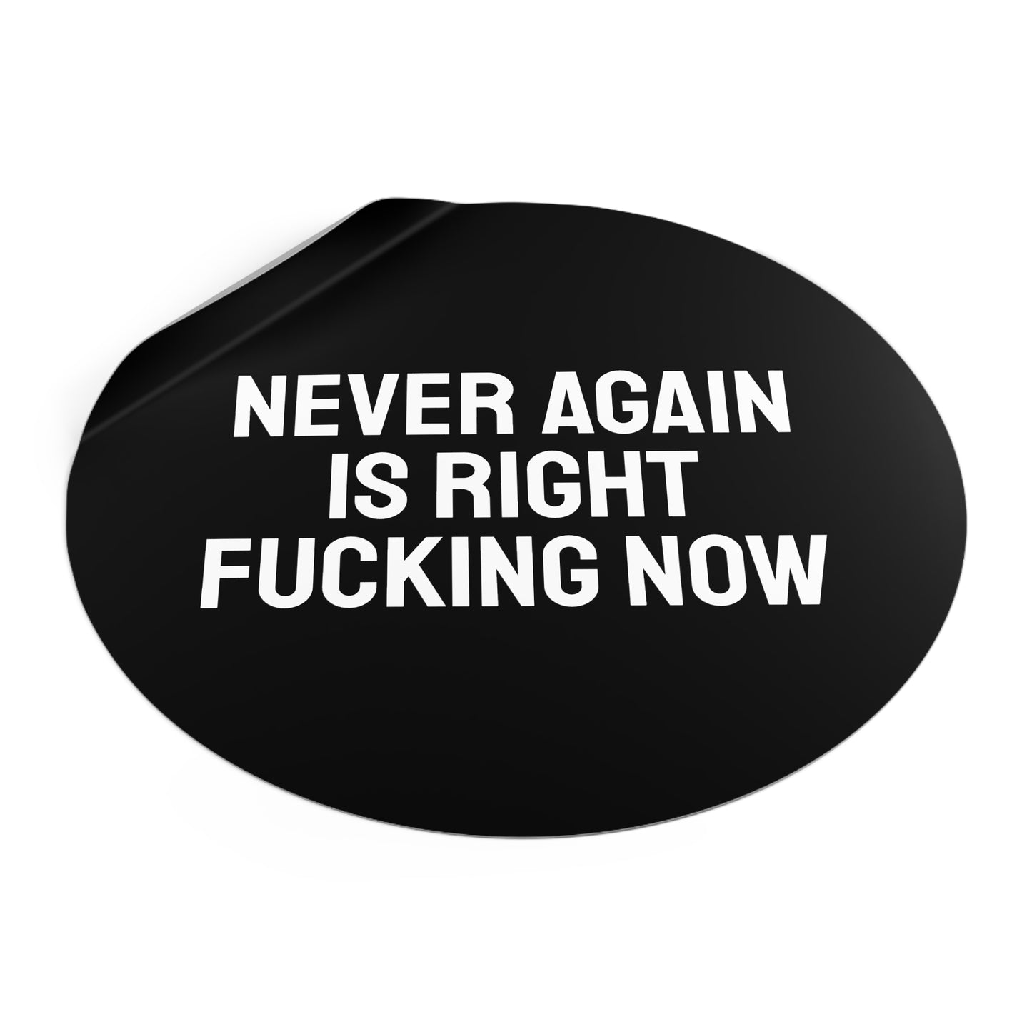 Never Again Is Right Fucking Now - Round Vinyl Stickers