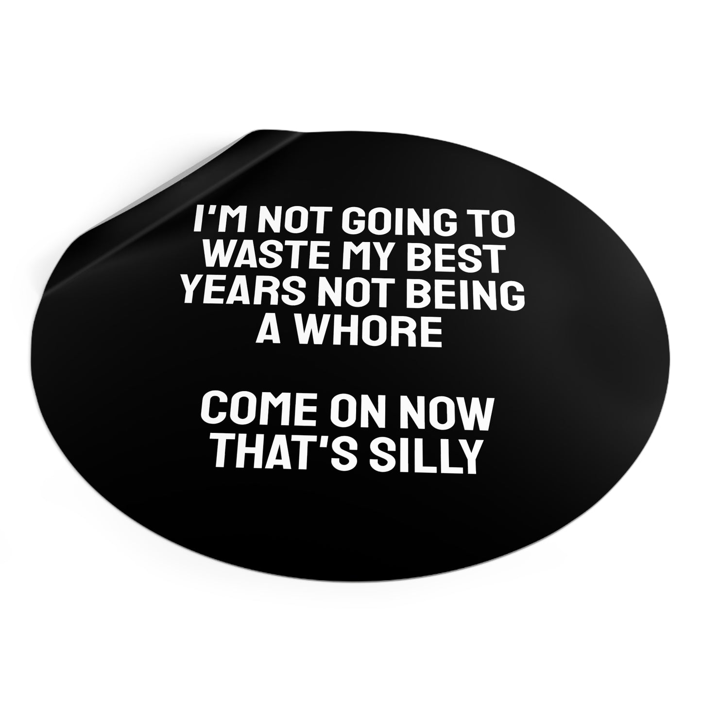 I'm Not Going To Waste My Best Years Not Being A Whore Come On Now That's Silly - Round Vinyl Stickers