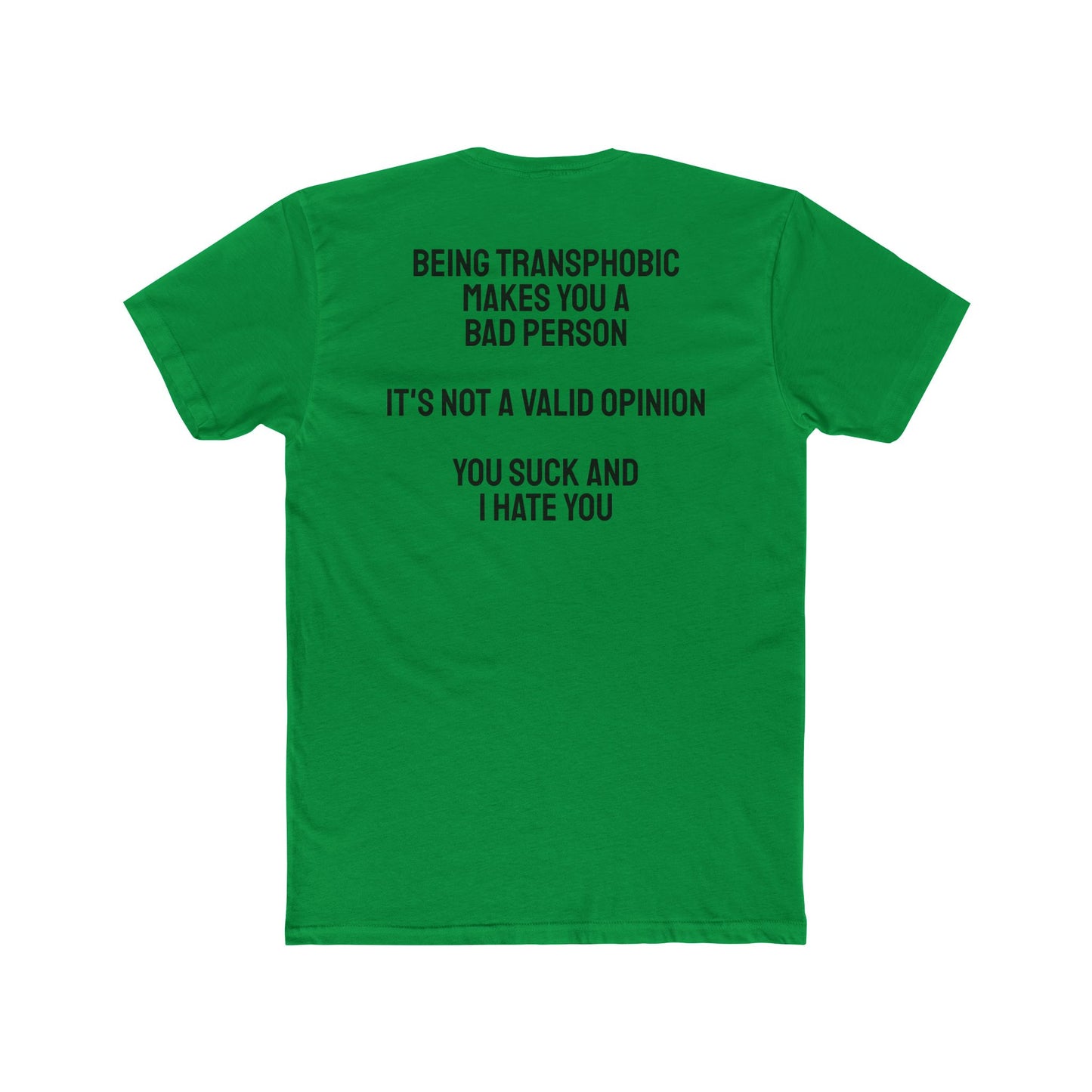 Being Transphobic Makes You A Bad Person It's Not A Valid Opinion You Suck And I Hate You - Unisex Cotton Crew Tee